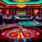 Engaged players enjoying an exciting LUCK 8 casino experience with roulette and blackjack at a vibrant table.