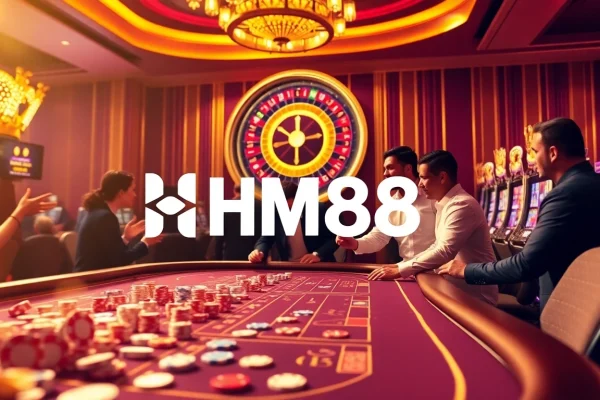 Players enjoying the thrilling HM88 casino experience with vibrant cards and colorful chips.