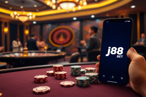 Experience j88 bet with exciting casino gameplay at a luxurious poker table.