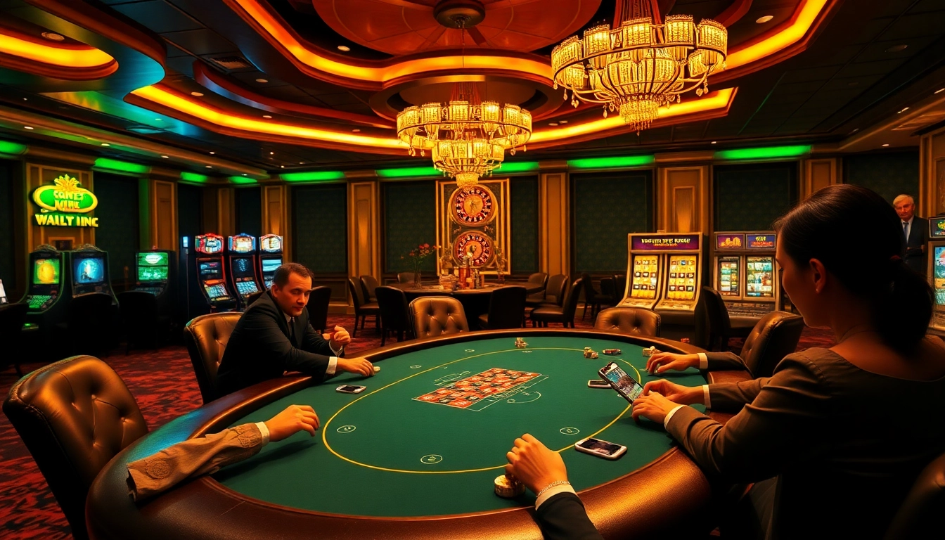 Engage in high-stakes gambling action at a sbobet link alternatif poker table, surrounded by vibrant casino elements.