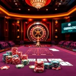 Gamblers enjoying a high-stakes game at mmoo.com, with colorful chips and a roulette wheel in focus.