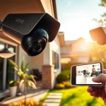 Cámaras EZVIZ que mejoran la seguridad del hogar en un entorno exterior pintoresco con diseño moderno.