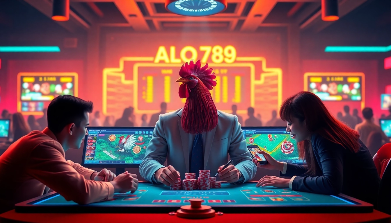 Alo789 đá gà features dynamic betting environments with colorful chips and engaging players.