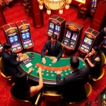 Players strategically engaging at a blackjack table in 壹發娛樂, showcasing excitement and luxury in gambling.
