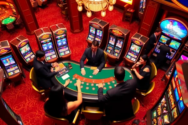 Players strategically engaging at a blackjack table in 壹發娛樂, showcasing excitement and luxury in gambling.