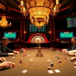 Luck8 gaming action at a luxurious poker table with vibrant chips and cards.