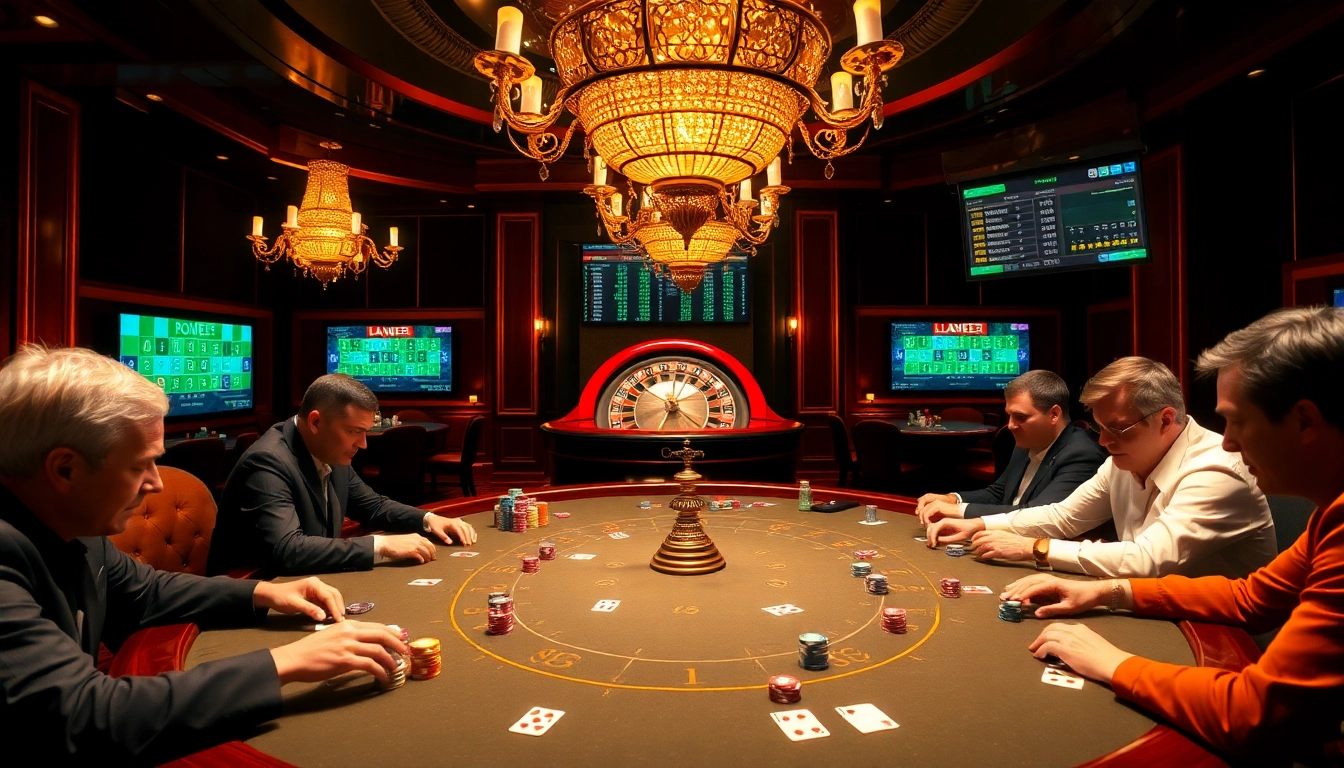 Luck8 gaming action at a luxurious poker table with vibrant chips and cards.
