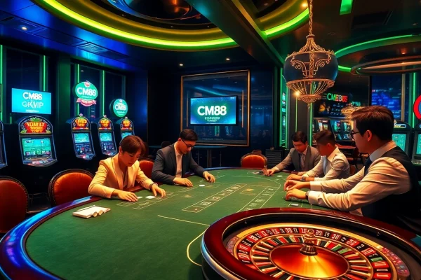 Engaging players at the luxurious CM88 OKVIP poker table, showcasing high-stakes excitement.