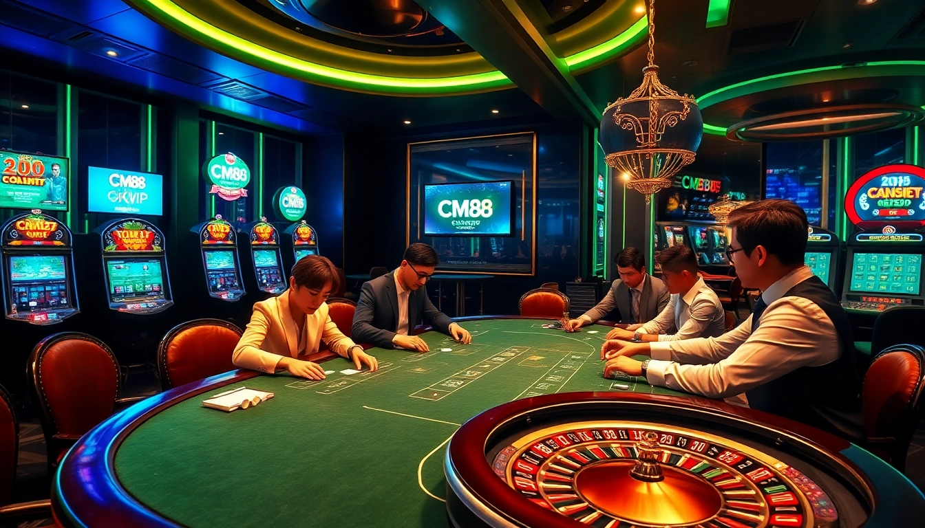 Engaging players at the luxurious CM88 OKVIP poker table, showcasing high-stakes excitement.