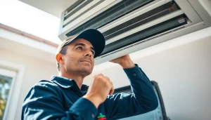 AC Repair Tampa service technician repairing an air conditioning unit with tools in hand