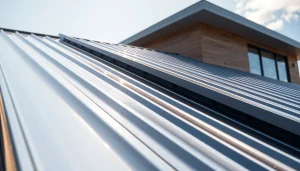 Installing metal roofing with a sleek design on a modern home exterior.