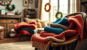 Stylish sweaters showcased in a cozy living room, emphasizing warmth and comfort.