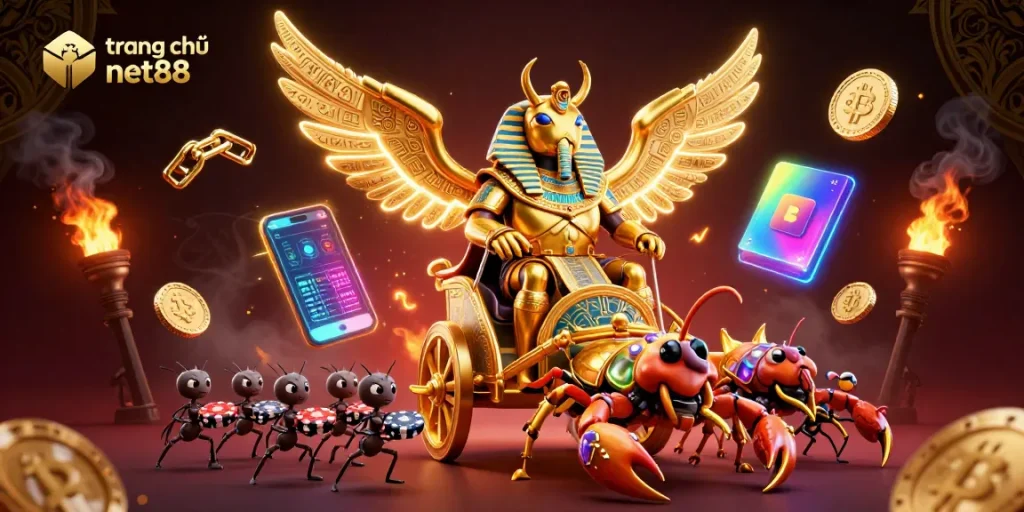 Engage in thrilling gameplay at trang chủ net88 with a vibrant 3D casino scene featuring unique characters and elements.