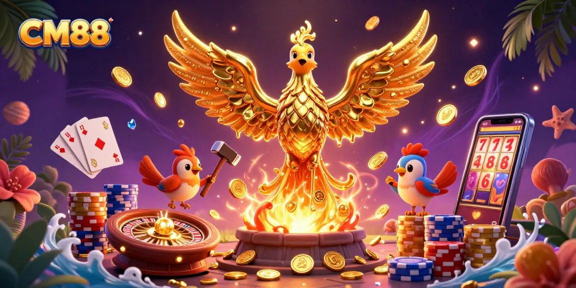CM88 offers immersive casino gaming with golden phoenix and dazzling winnings depicted in 3D.