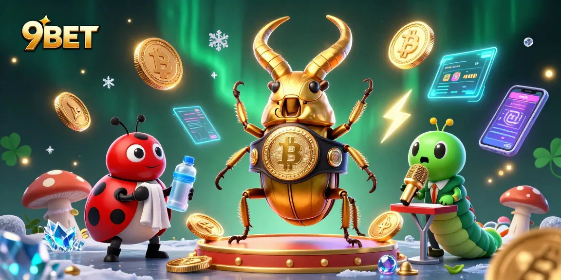 Engage with 9BET's vibrant casino world featuring a stunning 3D scene with unique characters.