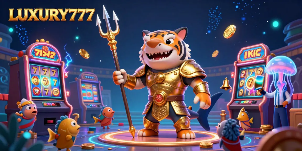 Permainan slot LUXURY777 dengan simbol yang berkilau dan elemen kolam kasino menawan.