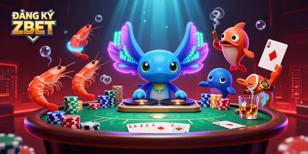 Engage in thrilling ĐĂNG KÝ ZBET gaming with vibrant characters and poker excitement.