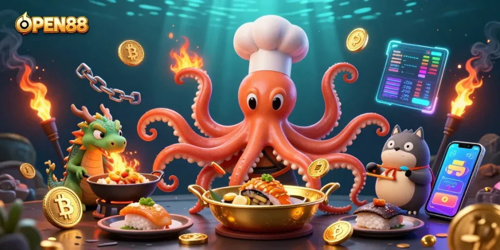 Engage with OPEN88's thrilling casino experience featuring vibrant characters in a dynamic gaming scene.