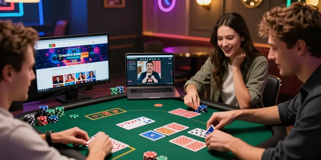 Group enjoying gaming at a credit card casino on https://southsomersetenvironment.co.uk/ showcasing vibrant atmosphere.